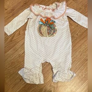 White Polka Dot Baby Romper with Pumpkin Design